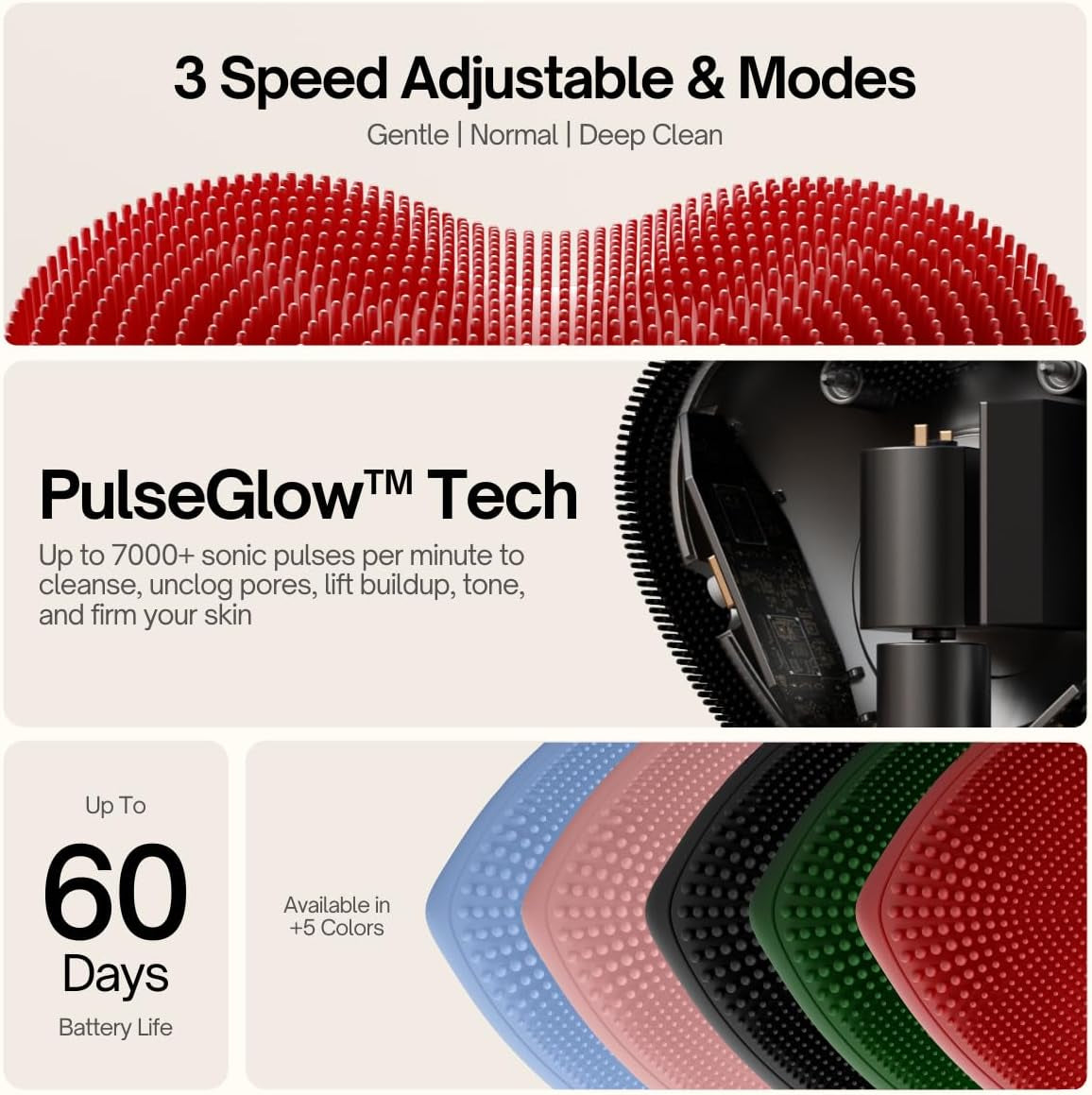 Heart Face Clean Pro⁺ - Electric Silicone Facial Scrubber for Acne with 7000+ Sonic Pulses - IPX7 Waterproof Rechargeable Exfoliator with Slip-Free Grip, 3 Speed Settings & Phthalate-Free - Jet