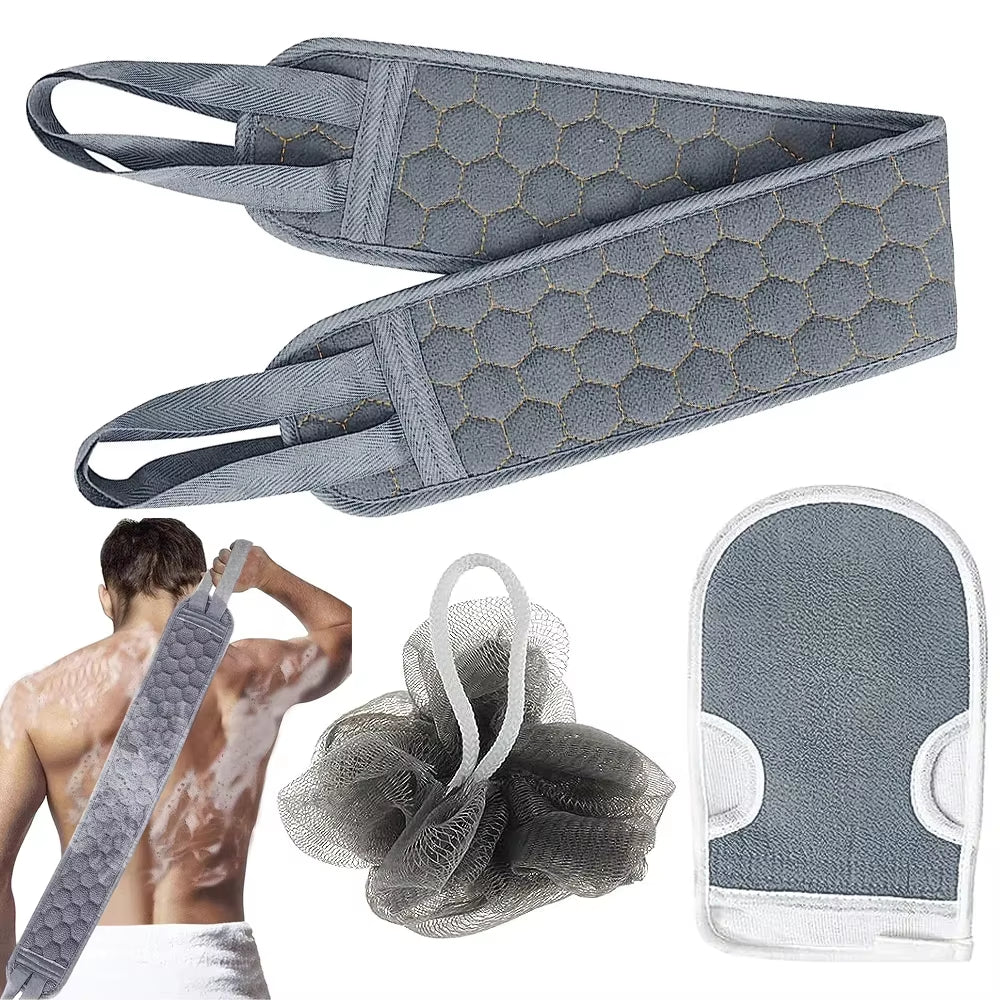 Exfoliating Body Scrubber Set – Bath Glove, Loofah Sponge & Exfoliator Massager-3PCS