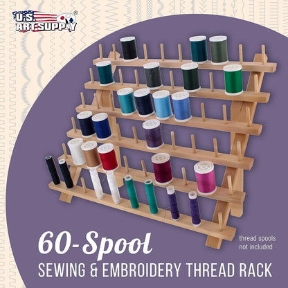 Premium Beechwood 60-Roll Sewing Thread Rack