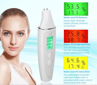 Skin Oil Analyzer Tester, LCD Digital Hydration Oil Content Skin Analysis Machine, Portable Mini Skin Tester Water Oil Detector Pen with Universal Base, Historical Data Query Function