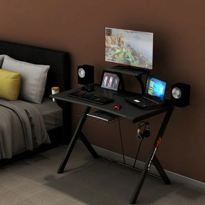 Multifunctional E-Sports Gaming Desk with Integrated Headset Hook and Cup Holder