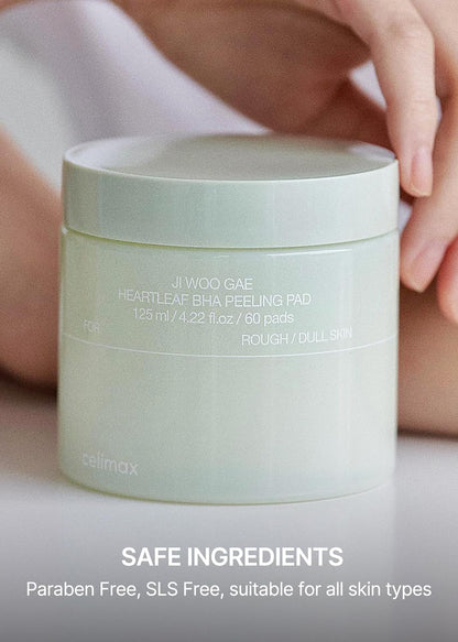 Ji.Woo.Gae Heartleaf BHA Peeling Pad | Pore Care, Exfoliating Double-Side Toner Pads, Facial Peels, Hydrating, Tea Tree, for Acne Prone & Breakouts, Christmas Gift, Stocking Stuffers (60Pads)