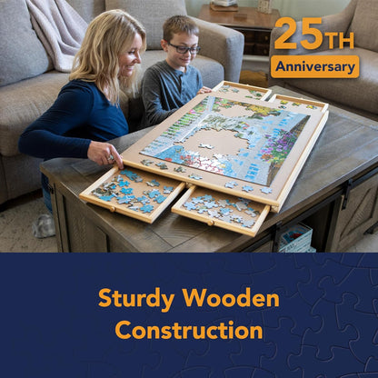 - 1500 Piece Puzzle Board with Drawers - Jumbo Wooden Puzzle Plateau – Portable Puzzle Table 26"X 34" - Tabletop Deluxe Jigsaw Puzzle Organizer and Puzzle Storage System – Gift for Mom