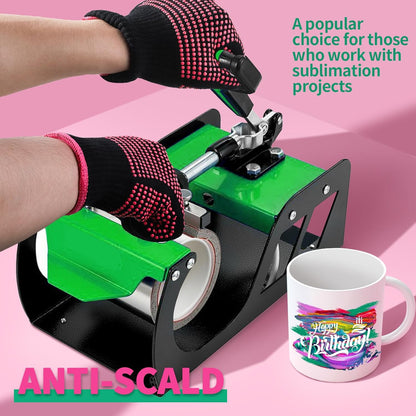 2 Pcs Heat Resistant Gloves with Silicone Bumps, Professional Heat Proof Glove Mitts for Hair Styling Curling Iron Wand Flat Iron Hot-Air Brushes Sublimation Gloves Rose Red