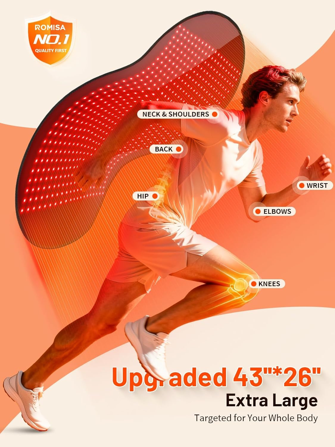 43'' X 26'' Red Light Therapy Mat for Body, 580 Leds near Infrared Light Therapy Pad Adjustable 10-90 Min Timer, 660Nm & 850Nm Home Red Light Therapy for Back Belly Knee, 60W with Glasses