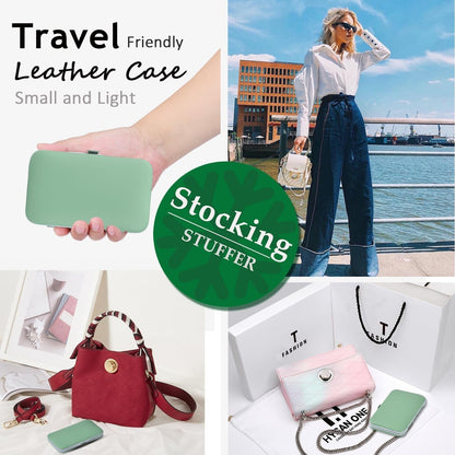 10-Piece Stainless Steel Manicure Set with Leather Case - Portable Nail Clippers and Pedicure Tools for Men and Women (Jade Green)