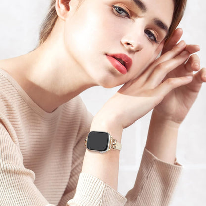 Leather Band Compatible with Apple Watch Strap Women, Genuine Leather Wristband with D-Shape Metal Buckle for Iwatch Bands Series 10/9/8/7/6/5/4/3/2/1/Se(38/40/41/42Mm,Milky White/Gold)
