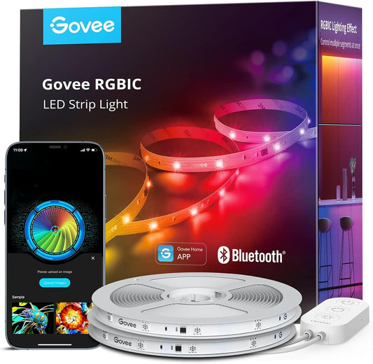 RGBIC LED Strip Lights, 65.6Ft Smart LED Lights for Bedroom, Bluetooth LED Strip Lights APP Control, DIY Multiple Colors on One Line, Color Changing LED Lights for Home Decor, 2 Rolls of 32.8Ft