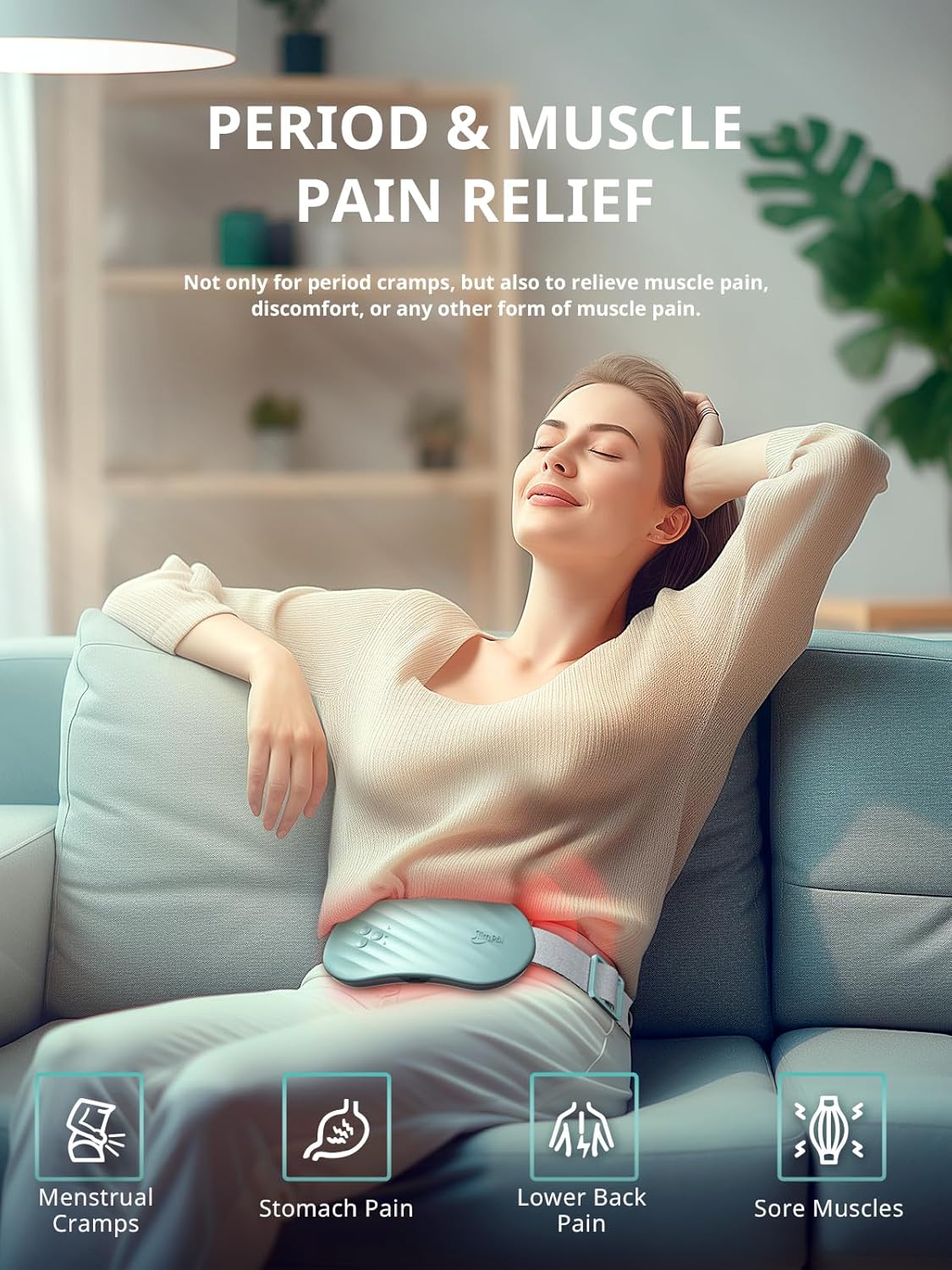 Heating Pad for Period Cramps, Portable Heat Pad for Menstrual Period Pain Relief Electric Cordless Heating Belt W/ 4 Heat Levels for Back, Belly, Stomach, Gift for Girl Women, Pink