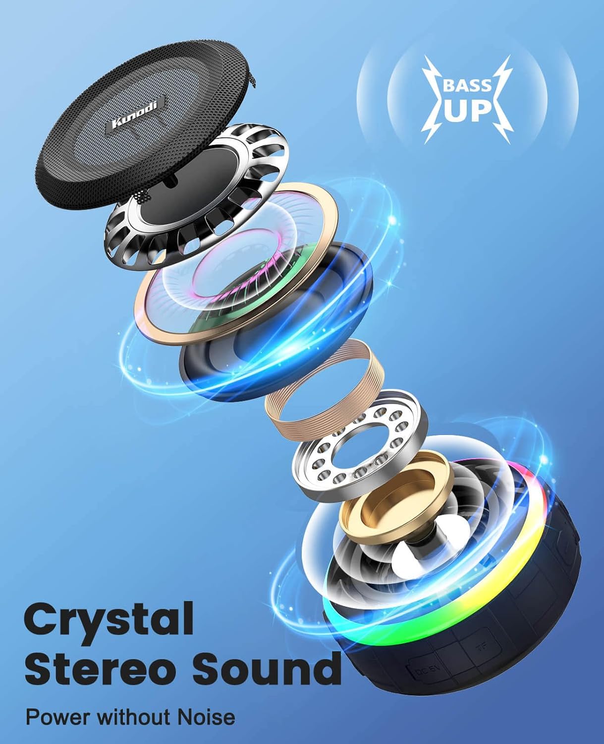 Portable IPX7 Waterproof Bluetooth Shower Speaker with Reinforced Carabiner Clip