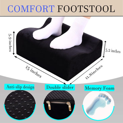 Foot Rest for under Desk at Work - Memory Foam Office Foot Stool & under Desk Footrest Leg Elevation Pillow for Gaming & Home Office, Supports Posture
