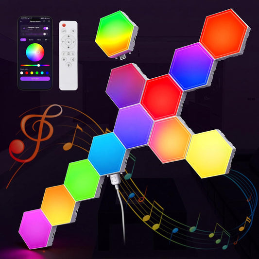 12 Pack Hexagon Lights Wall RGB Panel - Led Lights Gifts for Men Birthday Room Decor Lamp for Bedroom Gaming Equipment Gamer Supps Honeycomb Shape Panels Hexagon Gaming Lights