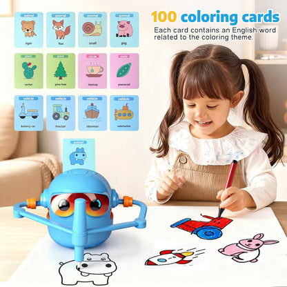 Drawing Robot for Kids - Interactive Educational Montessori Learning Toy with 100 Word Cards & Voice, Machine for Girls Boys Age 5+ (Green)