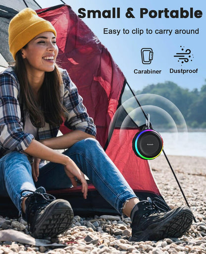 Portable IPX7 Waterproof Bluetooth Shower Speaker with Reinforced Carabiner Clip