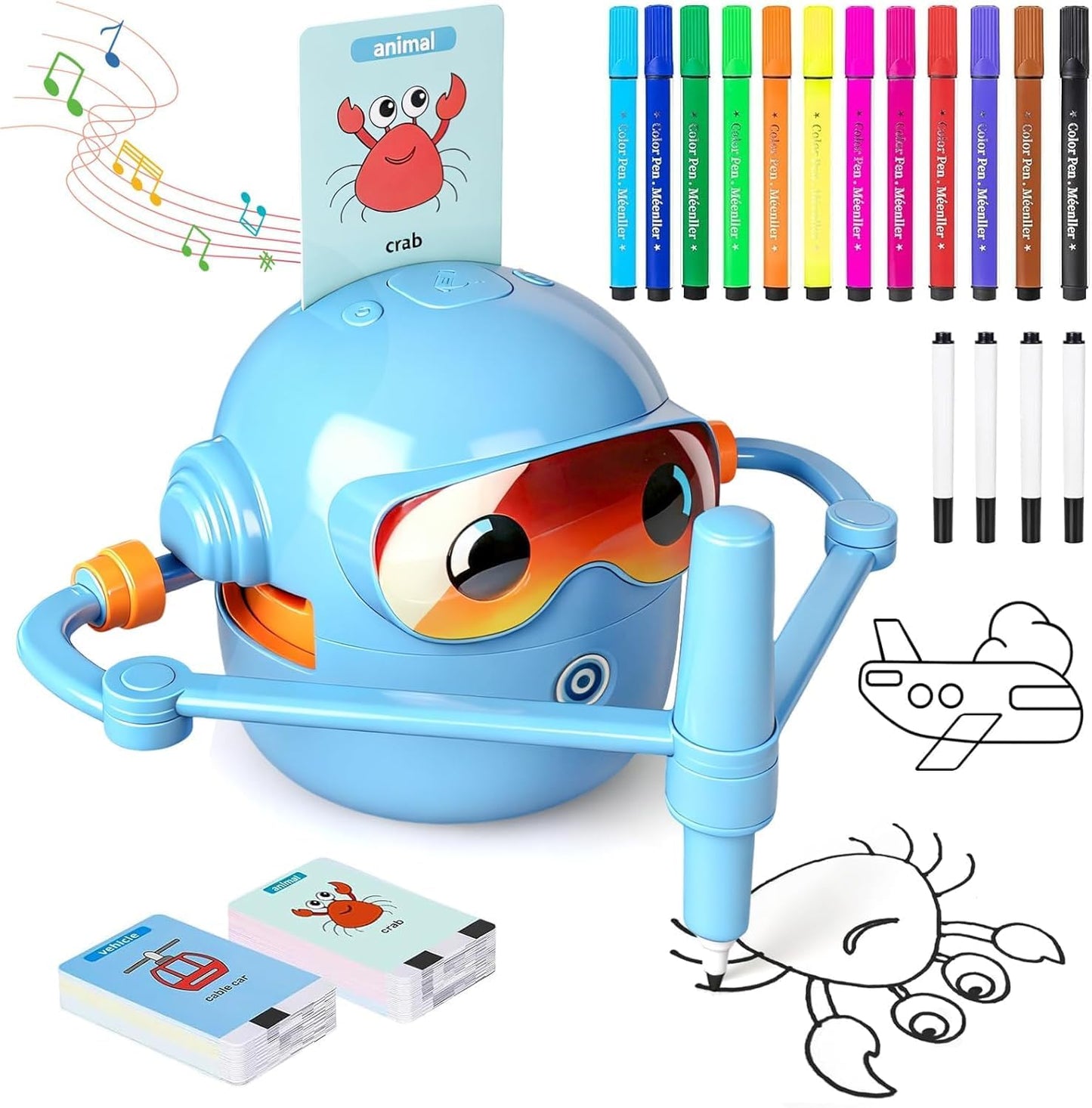 Drawing Robot for Kids - Interactive Educational Montessori Learning Toy with 100 Word Cards & Voice, Machine for Girls Boys Age 5+ (Green)