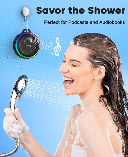 Portable IPX7 Waterproof Bluetooth Shower Speaker with Reinforced Carabiner Clip