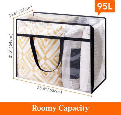 3 Pack Clear Clothes Storage Bags, 95L Plastic Blanket Storage Bags, Vinyl Foldable Moving Bags with Zipper, Closet Organizers and Storage Containers for Comforter, Bedding, Duvet, Pillow