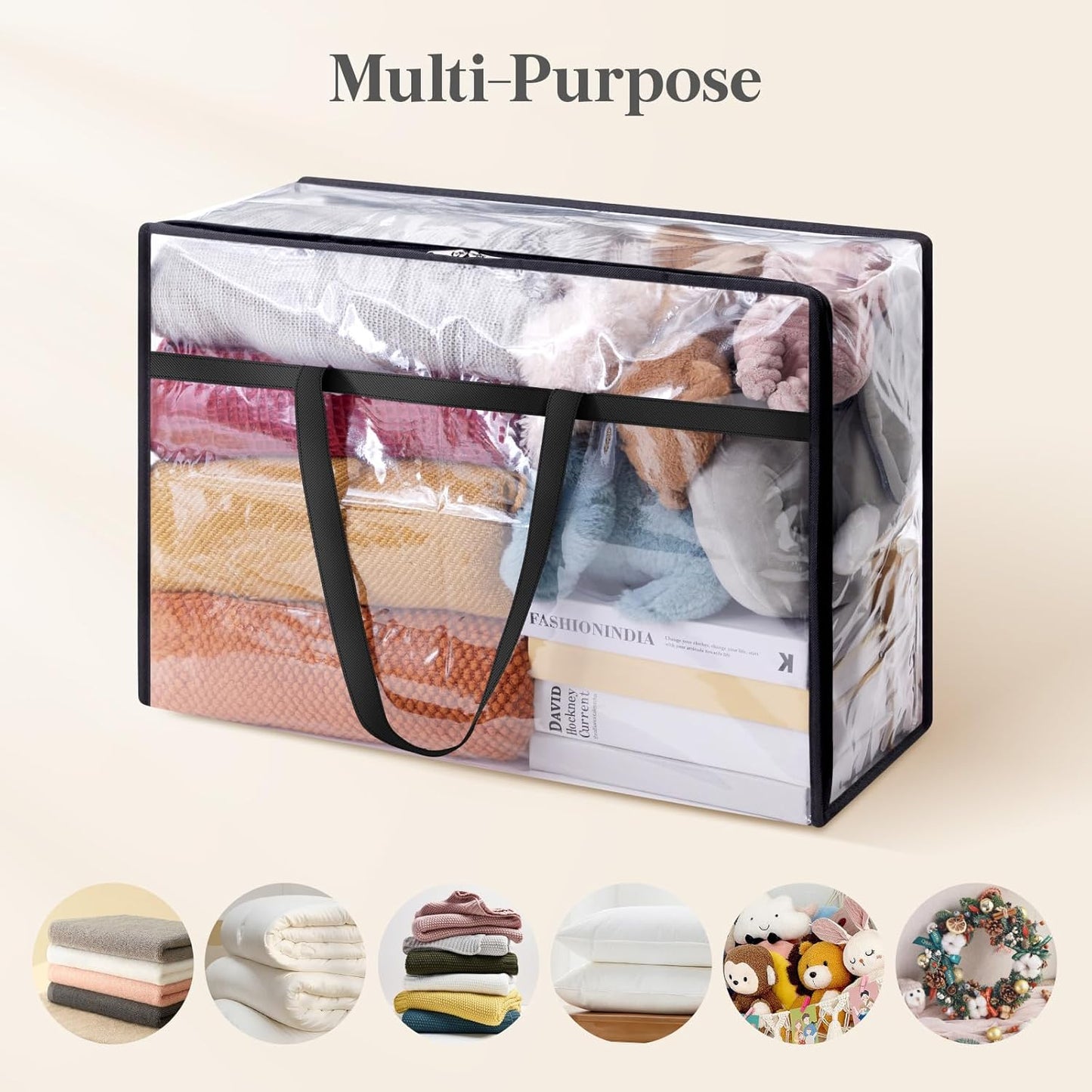3 Pack Clear Clothes Storage Bags, 60L Plastic Blanket Storage Bags, Vinyl Foldable Moving Bags with Zipper, Closet Organizers and Storage Containers for Bedding, Duvet, Comforter