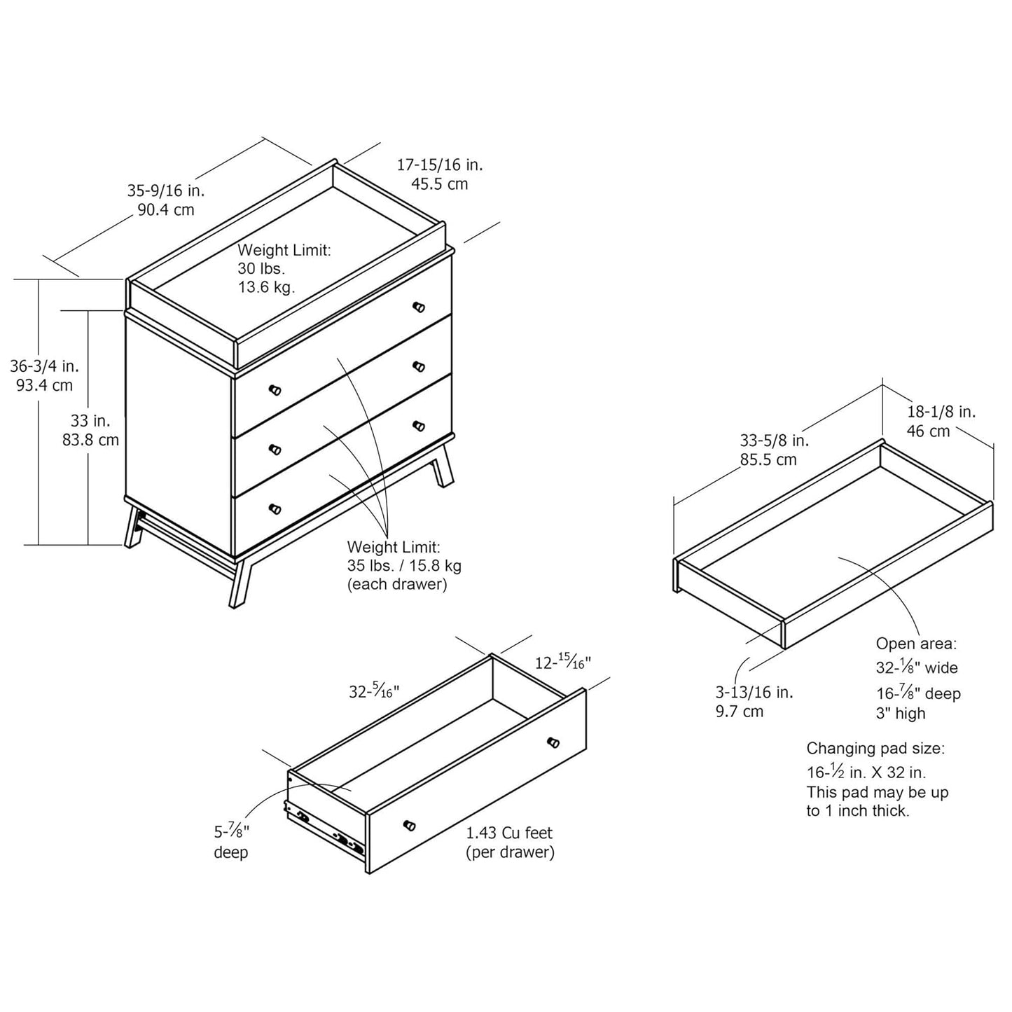 Little Seeds Rowan Valley Lark Urban 3 Drawer Dresser