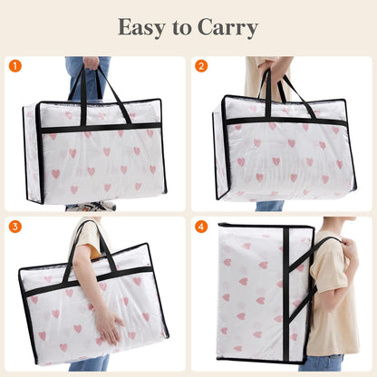 3 Pack Clear Clothes Storage Bags, 60L Plastic Blanket Storage Bags, Vinyl Foldable Moving Bags with Zipper, Closet Organizers and Storage Containers for Bedding, Duvet, Comforter