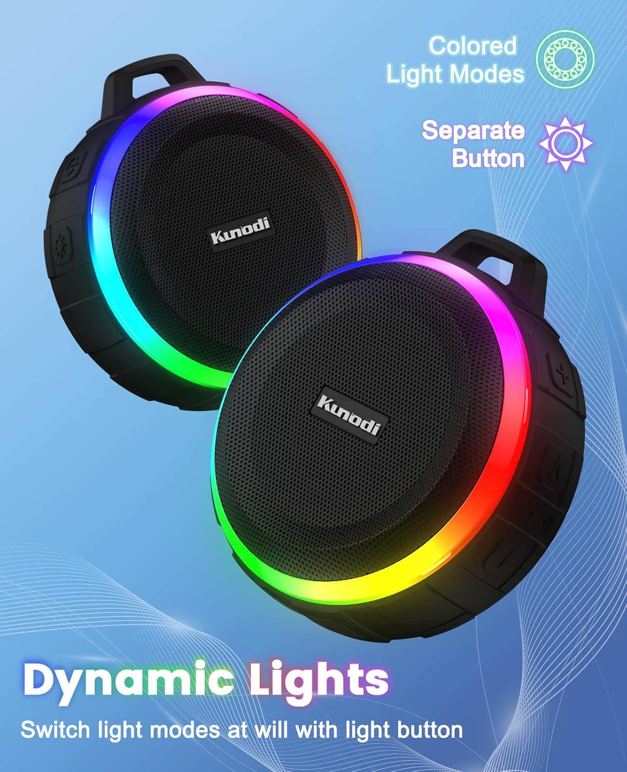 Portable IPX7 Waterproof Bluetooth Shower Speaker with Reinforced Carabiner Clip