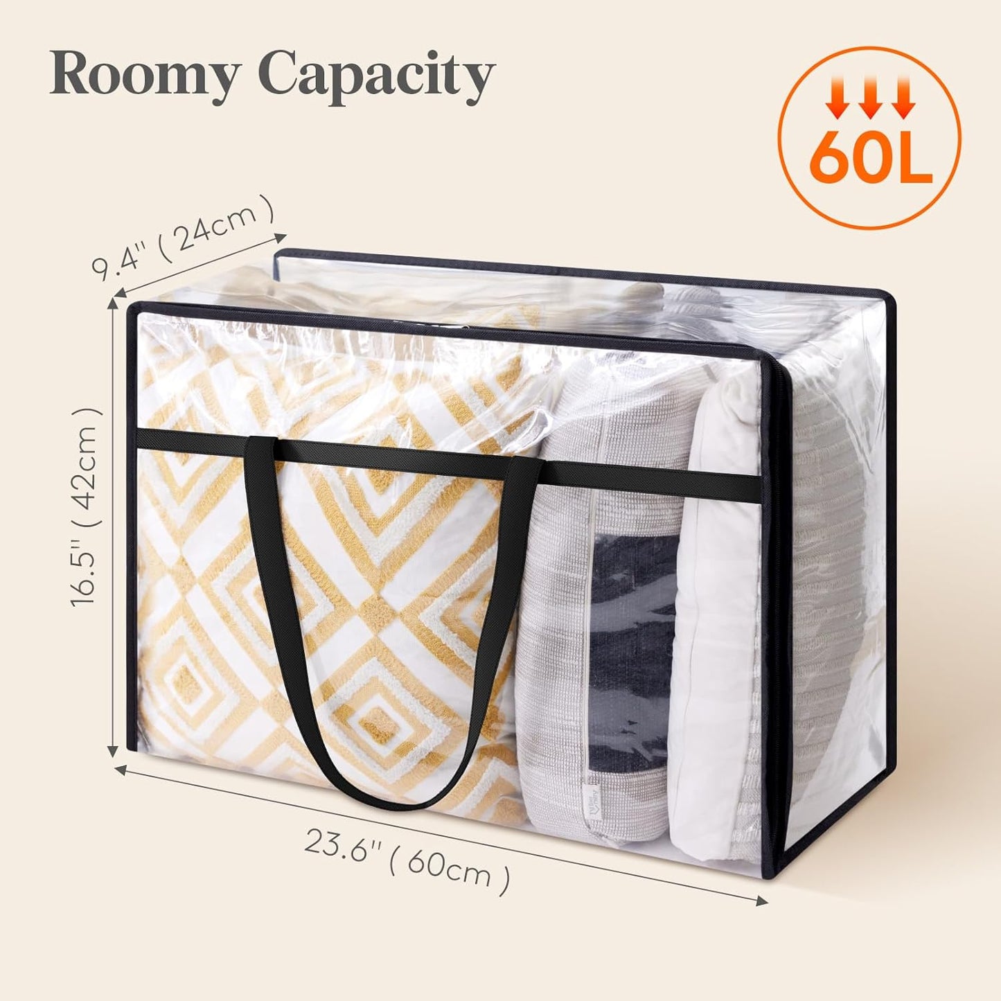3 Pack Clear Clothes Storage Bags, 60L Plastic Blanket Storage Bags, Vinyl Foldable Moving Bags with Zipper, Closet Organizers and Storage Containers for Bedding, Duvet, Comforter