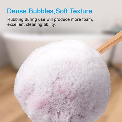 PE Soft Mesh Loofah Body Scrubber with Long Wooden Handle - pink