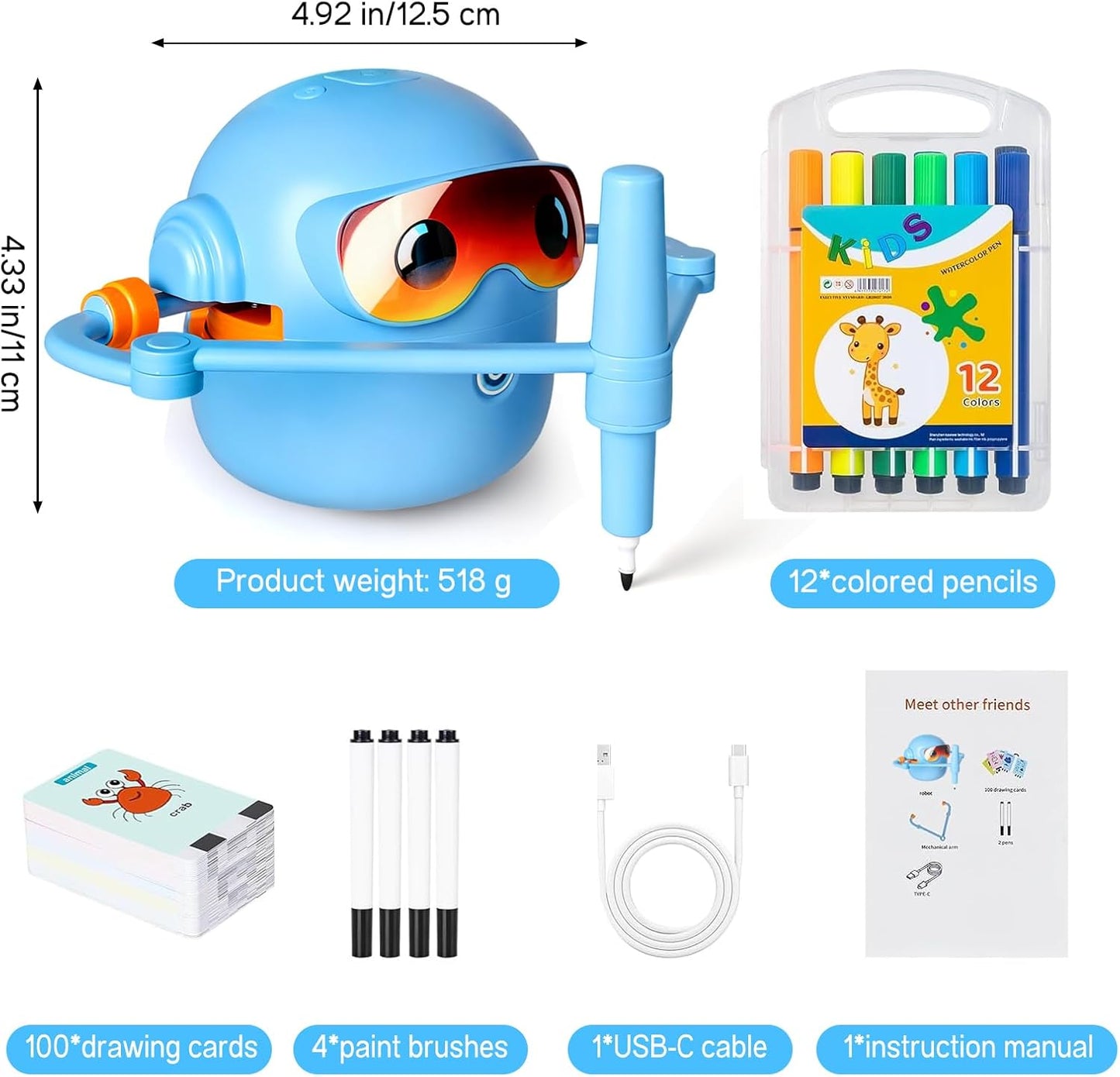 Drawing Robot for Kids - Interactive Educational Montessori Learning Toy with 100 Word Cards & Voice, Machine for Girls Boys Age 5+ (Green)