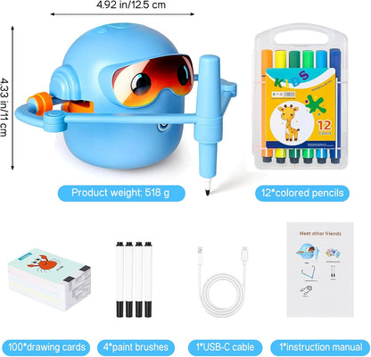 Drawing Robot for Kids - Interactive Educational Montessori Learning Toy with 100 Word Cards & Voice, Machine for Girls Boys Age 5+ (Green)