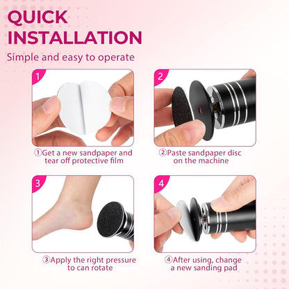 Aluminum File Grinder Adjustable Pedicure Tools with 60pcs Sandpaper