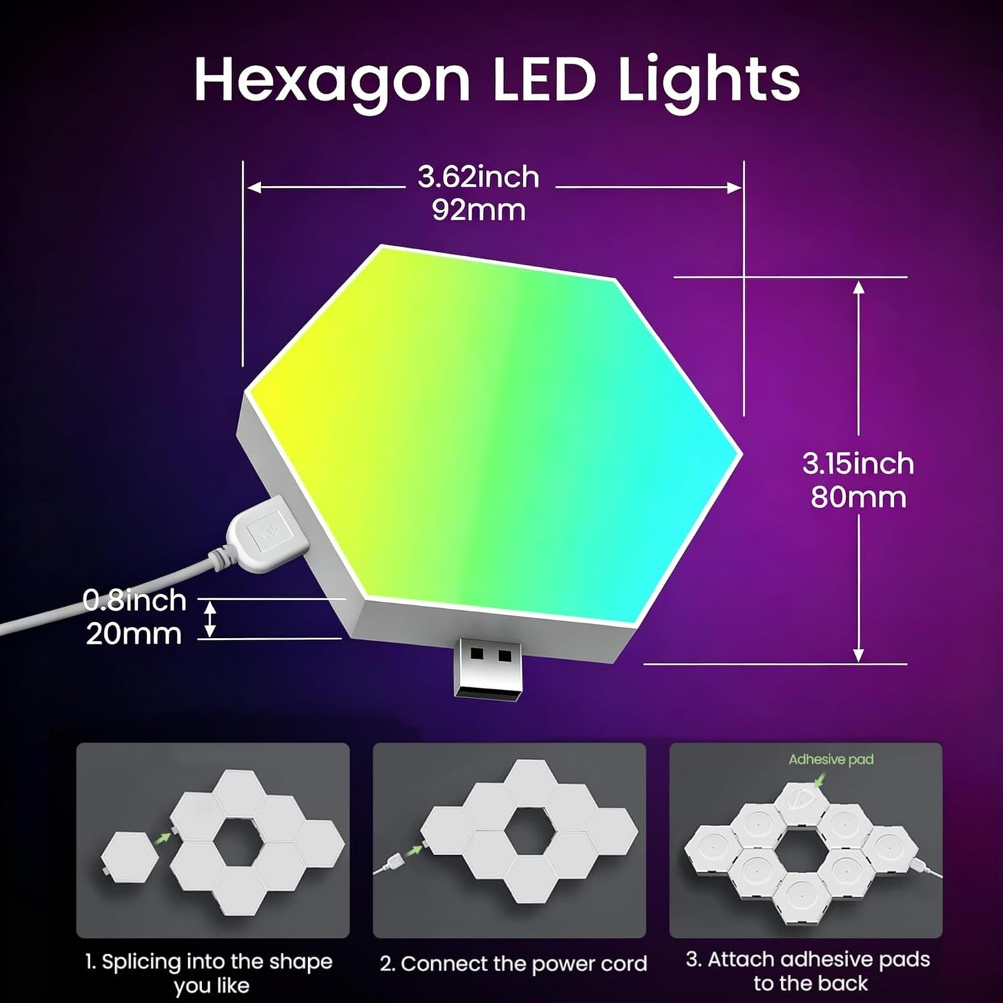 12 Pack Hexagon Lights Wall RGB Panel - Led Lights Gifts for Men Birthday Room Decor Lamp for Bedroom Gaming Equipment Gamer Supps Honeycomb Shape Panels Hexagon Gaming Lights