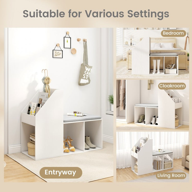 Shoe Storage Bench Featuring Removable Seat Cushion and Six Storage Compartments