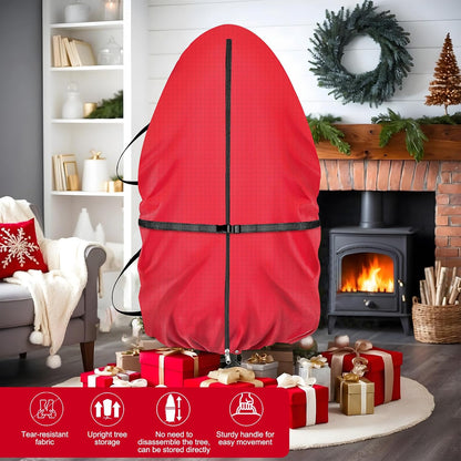 Upright Christmas Tree Storage Bag with Adjustable Straps, Christmas Tree Cover with Zipper Drawstring for 7.5 Foot Artificial Tree Standing with Ornaments, Dustproof