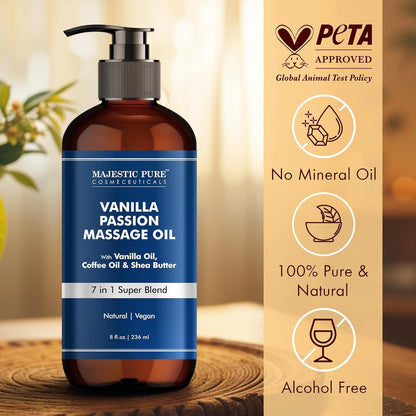 Vanilla Passion Massage Oil - Vanilla, Coffee, Shea Butter | Formula for All Skin Types | 8 Fl Oz