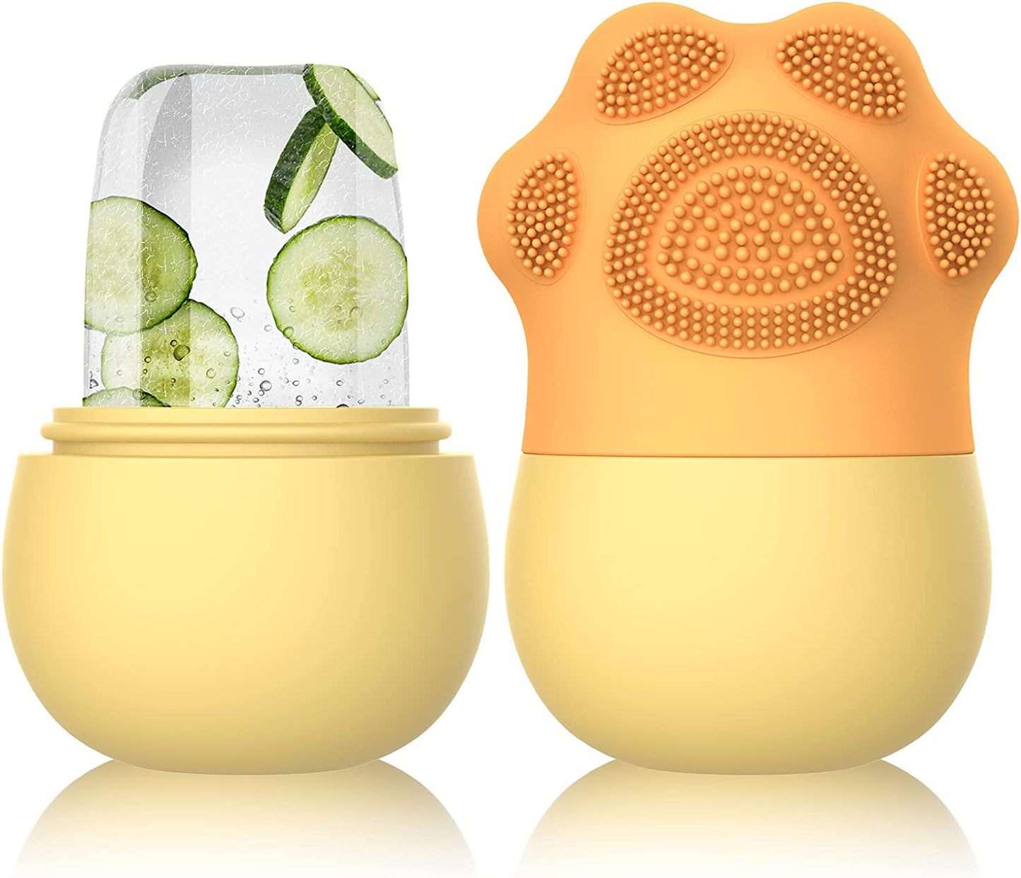 Silicone Ice Facial Roller - Contouring Tool for Eyes and Neck with Soft Cleaning Brush, Firming Massage Brush (Yellow)