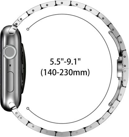 Stainless Steel Band Apple Watch Ultra 49Mm 45Mm 44Mm 42Mm 38Mm 40Mm 41Mm, Metal Strap Folding Clasp Series 8 7 6 5 4 3 2 1 SE Men (Silver, 42Mm), 42Mm/44Mm/45Mm/Ultra