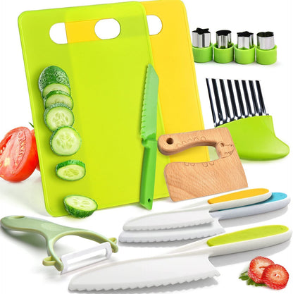 Montessori Kitchen Tools for Toddlers-Kids Cooking Sets Real-Toddler Safe Knives Set (13Pcs)