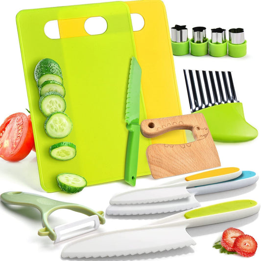 Montessori Kitchen Tools for Toddlers-Kids Cooking Sets Real-Toddler Safe Knives Set (13Pcs)