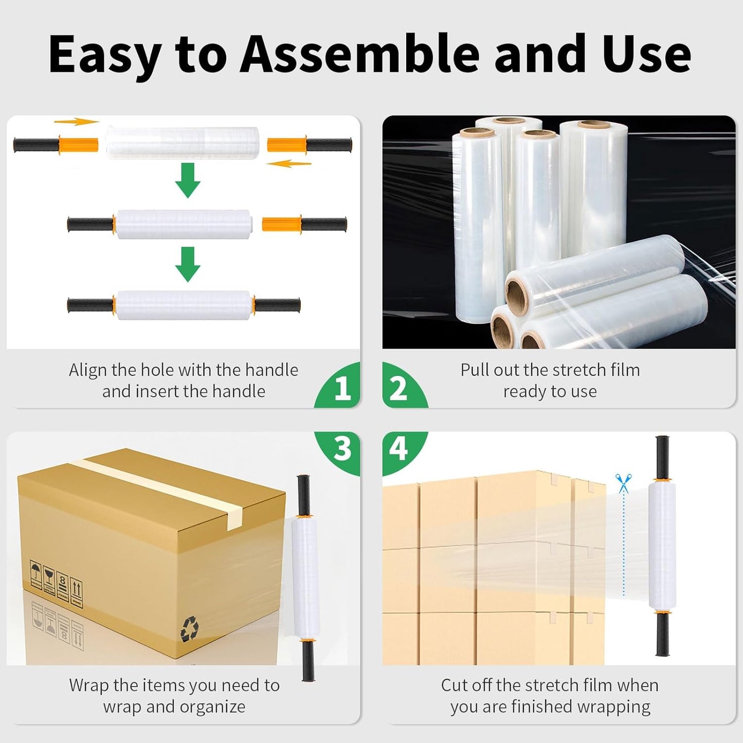 Stretch Film,  Stretch Wrap with Handles Industrial Strength, Moving Wrapping Plastic Roll, Shrink Wrap for Pallet Wrap, 15" X 1000 Feet, 1 Pack, 60 Gauge