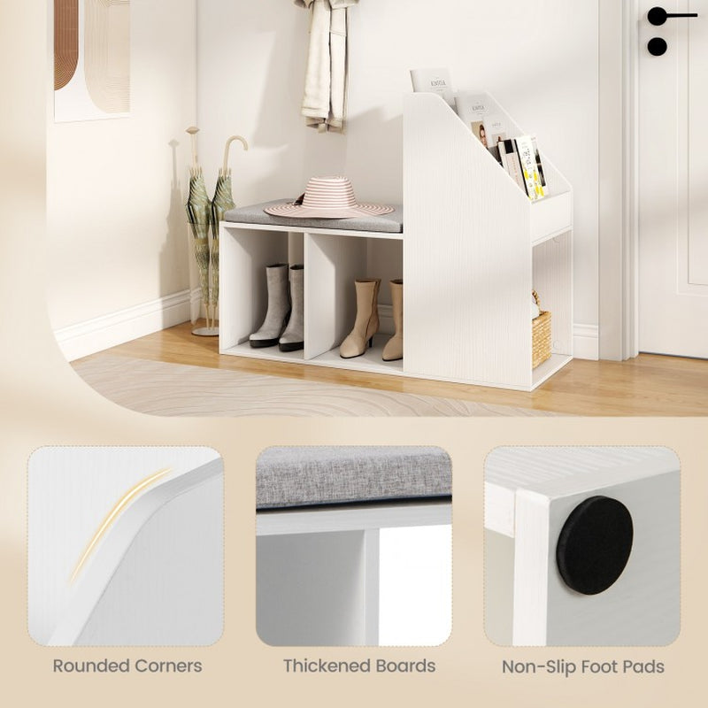 Shoe Storage Bench Featuring Removable Seat Cushion and Six Storage Compartments