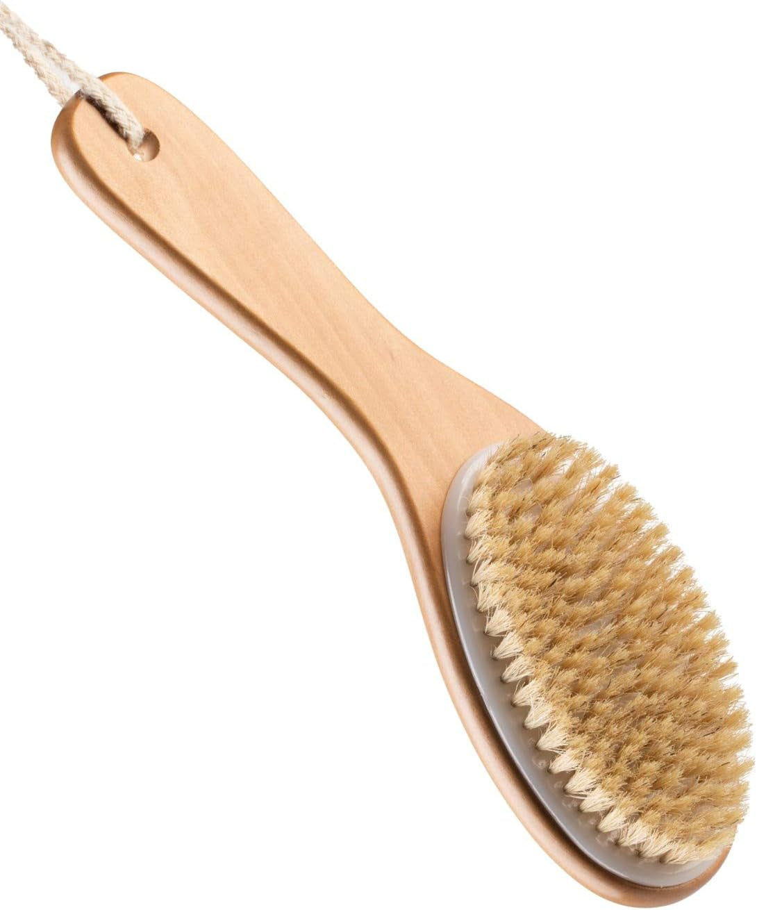 Natural Boar Bristle Body Brush with Ergonomic Wooden Handle 