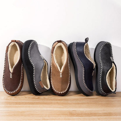 Men's Suede Moccasin Slippers with Memory Foam and Fuzzy Sherpa Lining