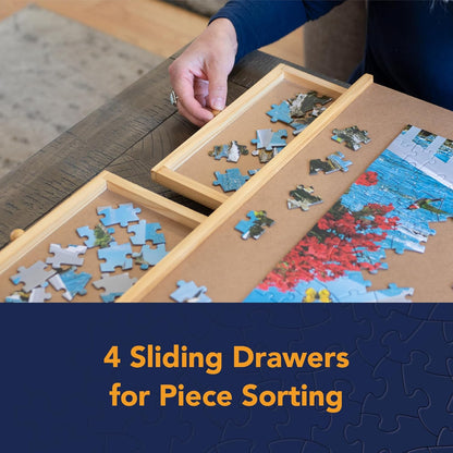 - 1500 Piece Puzzle Board with Drawers - Jumbo Wooden Puzzle Plateau – Portable Puzzle Table 26"X 34" - Tabletop Deluxe Jigsaw Puzzle Organizer and Puzzle Storage System – Gift for Mom
