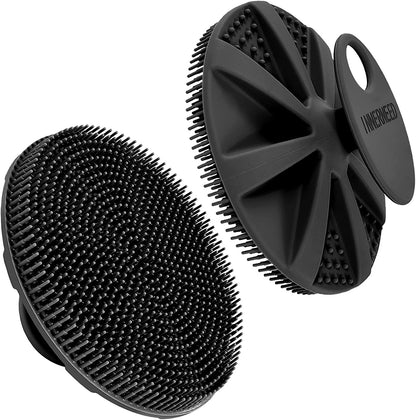 Soft Silicone Body Scrubber - Handheld Shower Brush for Gentle Exfoliation and Effective Lathering (Black)