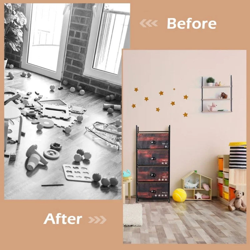 Industrial 4-Drawer Fabric Storage Dresser with Steel Frame