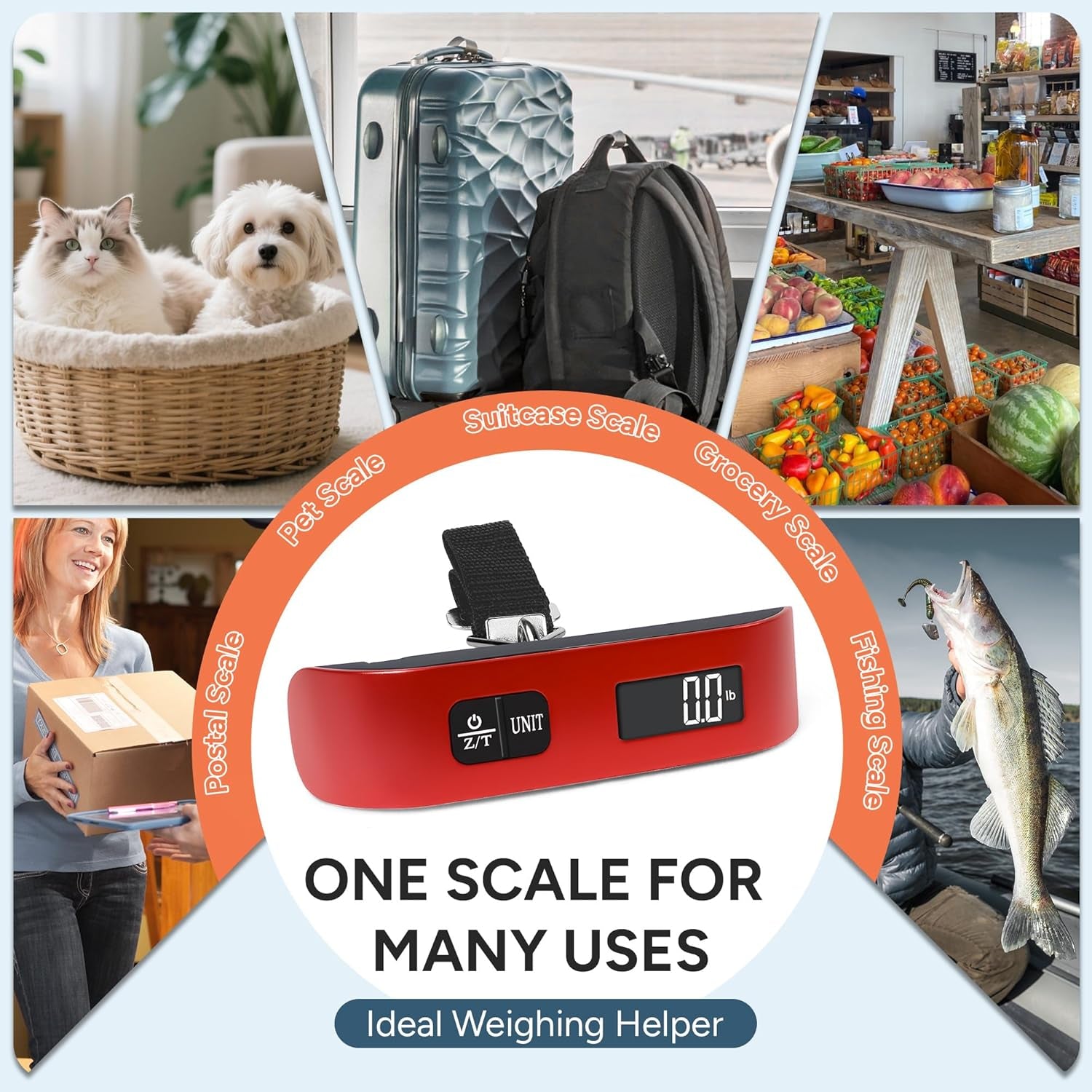 Digital Luggage Scale 110LB /50 KG with LCD Display,Overload Alarm Temperature Sensor-Red