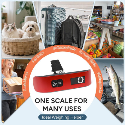 Digital Luggage Scale 110LB /50 KG with LCD Display,Overload Alarm Temperature Sensor-Red