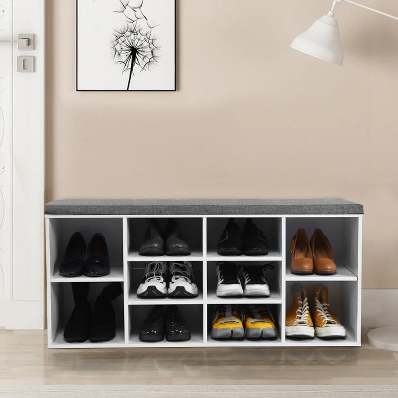 10-Cube Shoe Storage Bench with Cushion for Entryway Organization