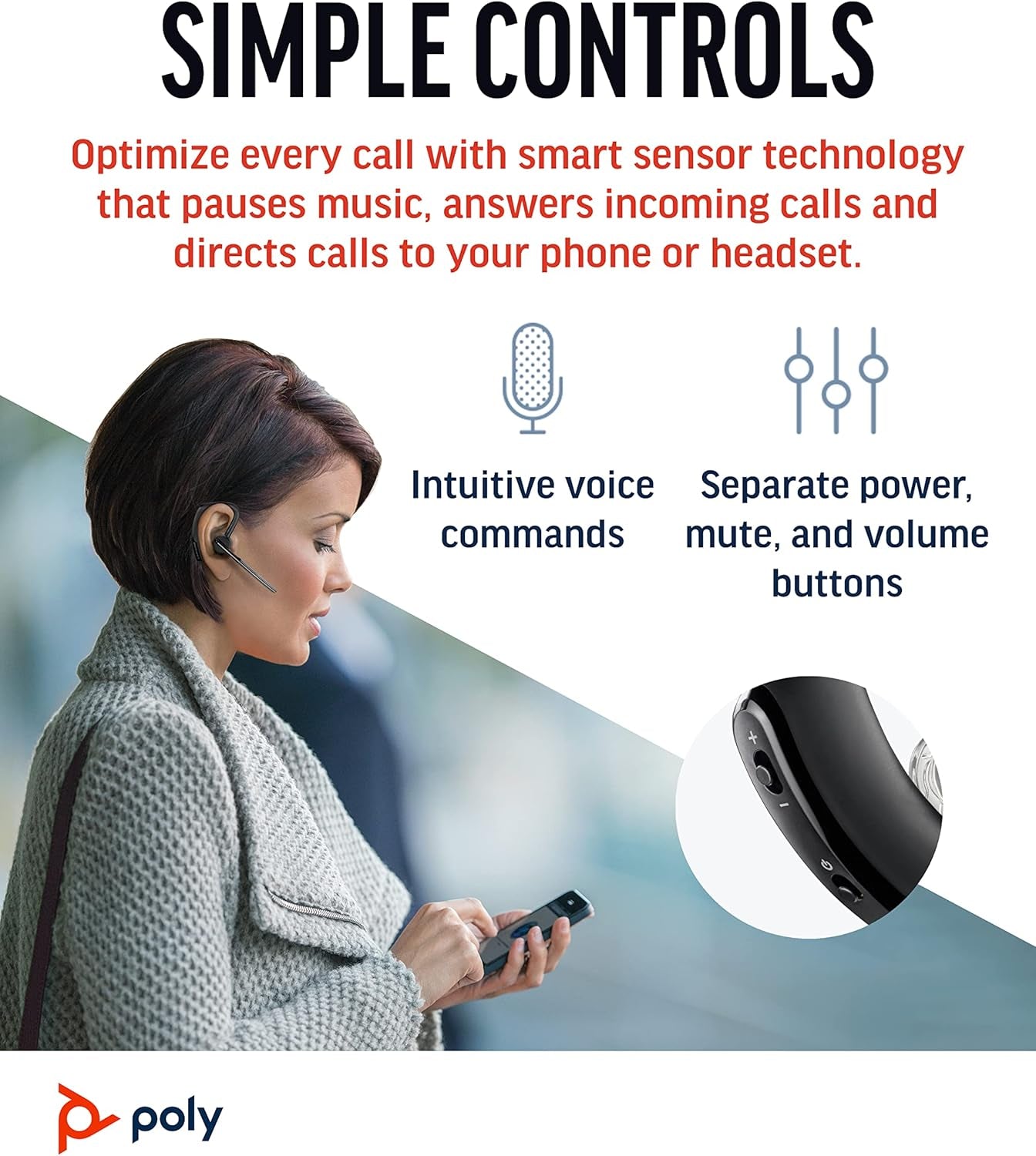 Voyager Legend Wireless Headset (Plantronics) - Single-Ear Bluetooth W/Noise-Canceling Mic - Voice Controls - Mute & Volume Buttons - Ergonomic Design -Connect to Mobile/Tablet via Bluetooth -FFP