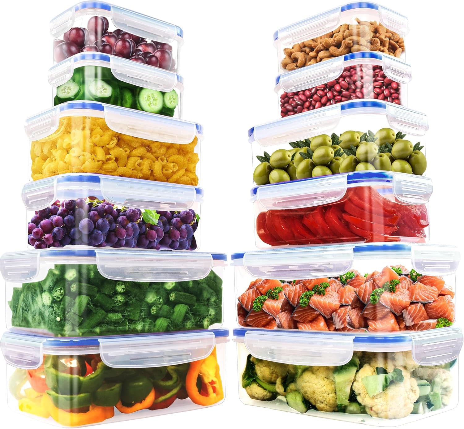 24 Pack Plastic Food Storage Container Set - Transparent Bpa-Free Airtight Containers with Leak-Proof Lids for Meal Prep, Freezer, and Lunch Storage - Durable and Reusable (Blue)